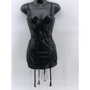 JUST SEXY Women's Black Snake Skin Bustier Spagetti Strap Lingerie Dress SZ S